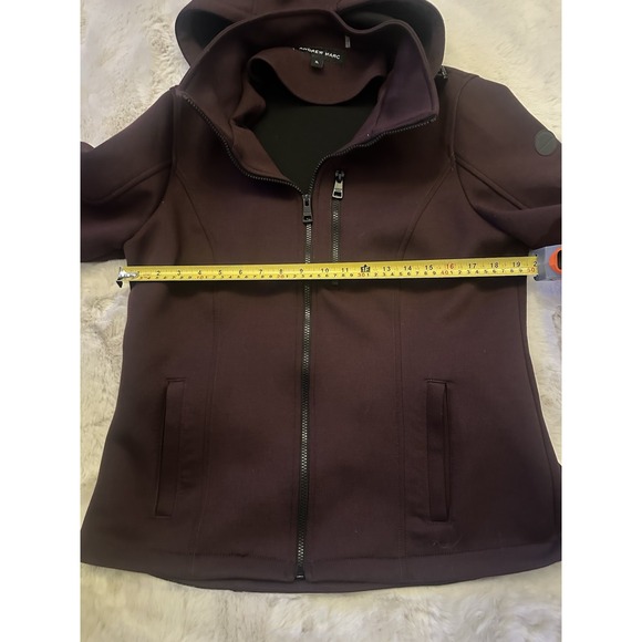 ANDREW MARC Womens M Jacket Detach Hood Full‎ Zip Burgundy Soft Shell Coat XL - Picture 8 of 9